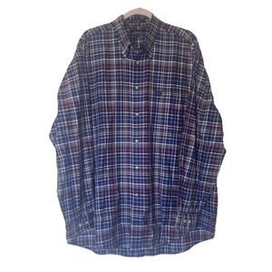 FACONNABLE NAVY PLAID LOGO BUTTON DOWN MENS SHIRT XL EUC